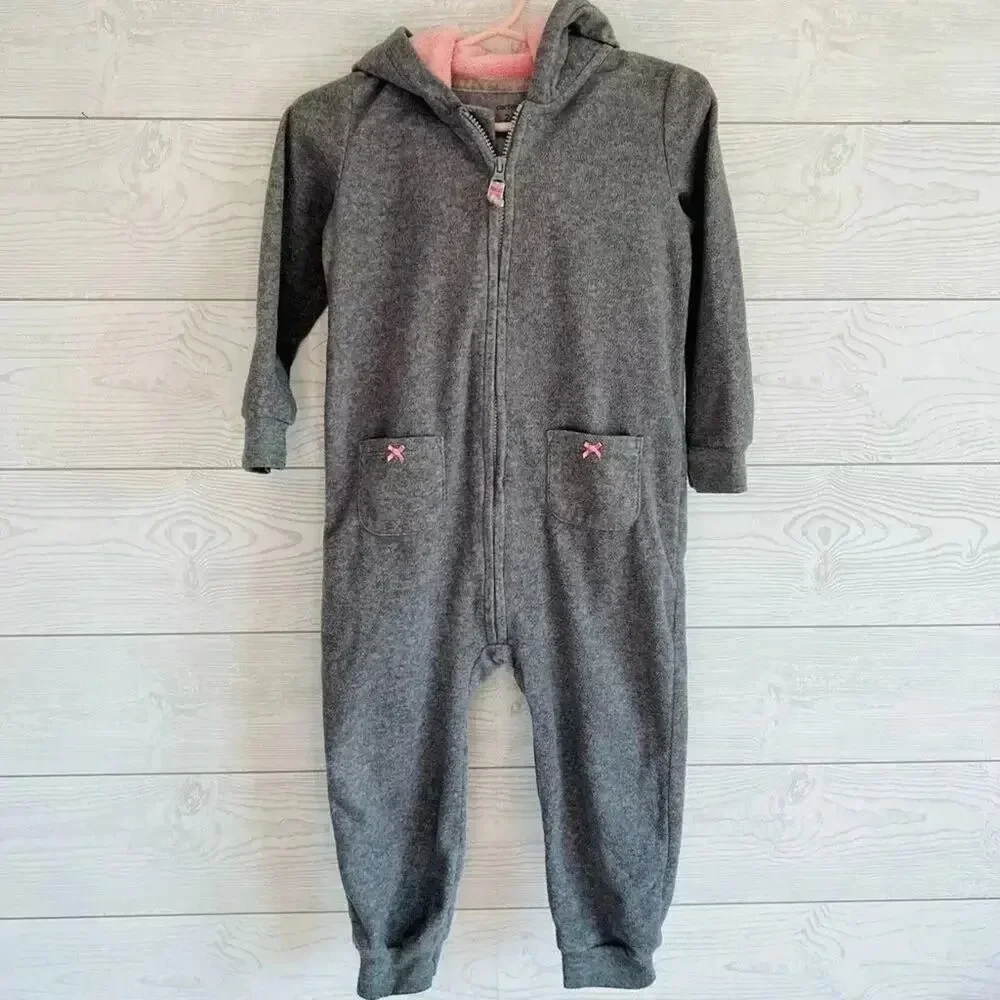 Carter’s “Mouse” hooded fleece  jumpsuit Baby girl Size 24 months
